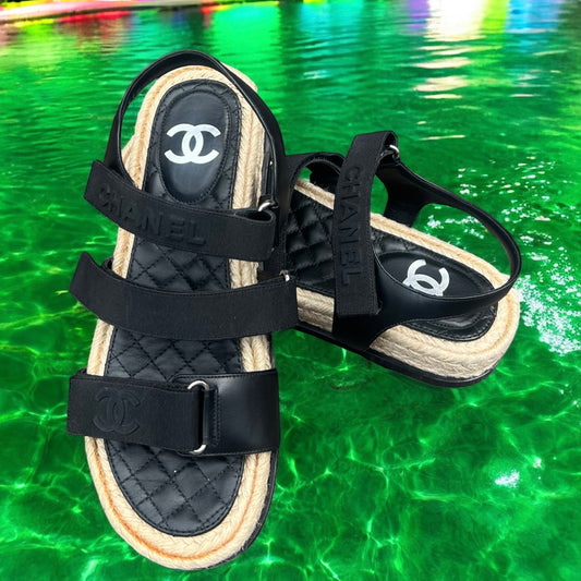 CHANEL Espadrille Dad Sandals in Black | 40