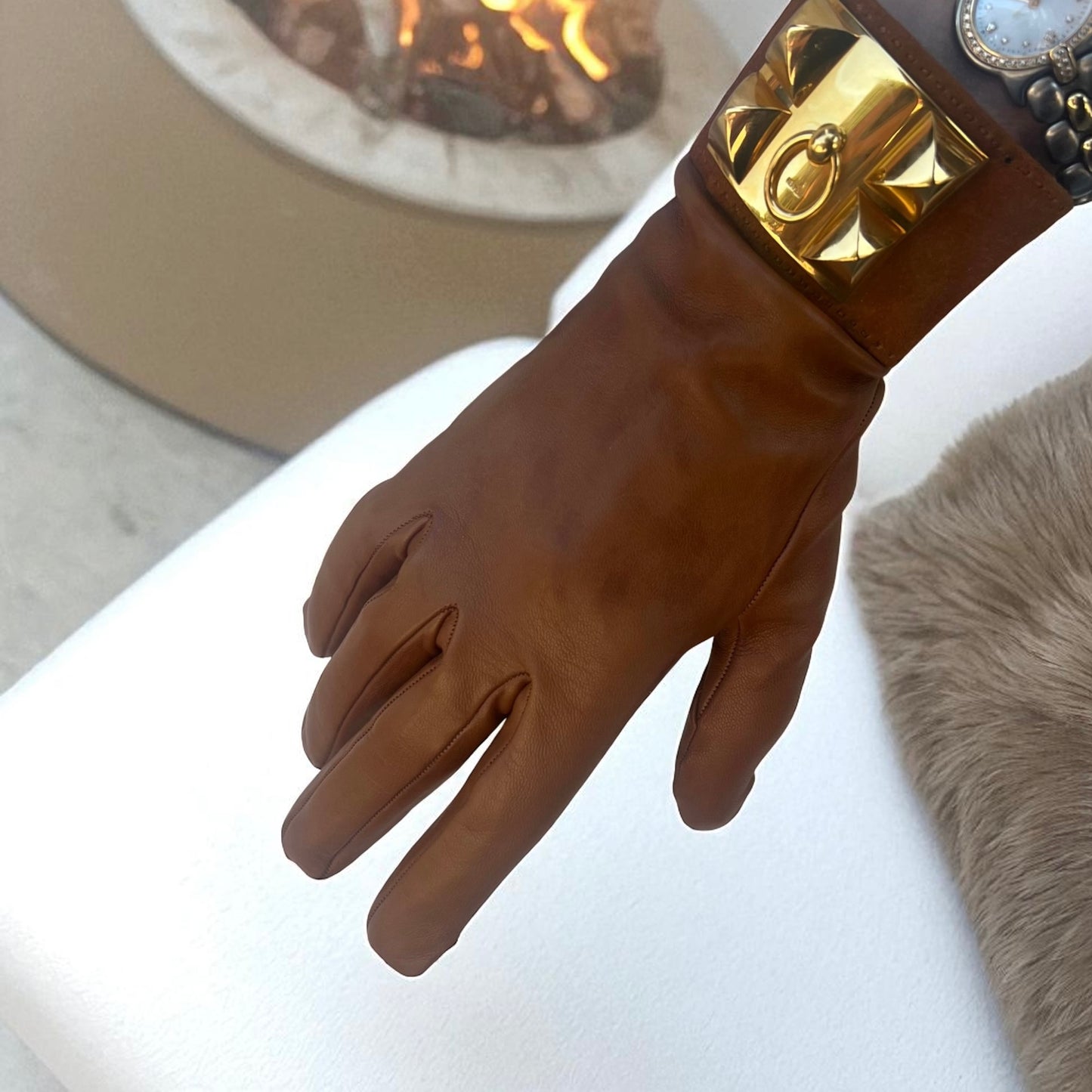 HERMES Collier de Chien Gloves in Gold | 7
