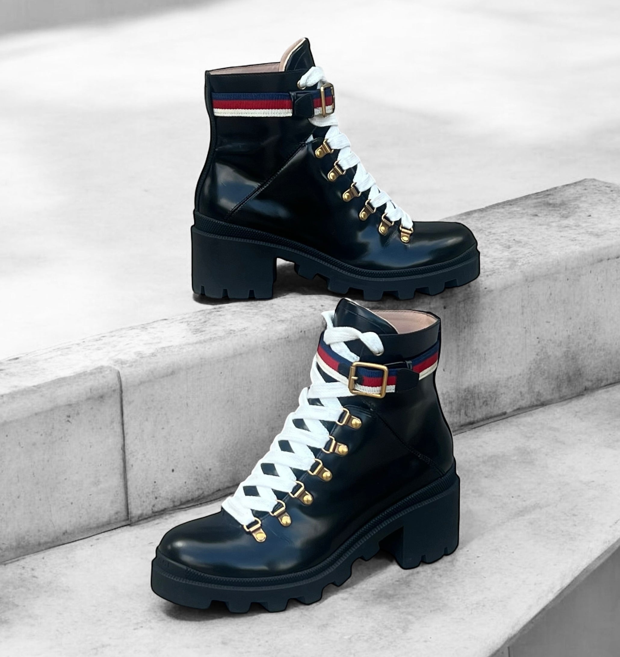 GUCCI Sylvie Web Combat Boots 39 More Than You Can Imagine