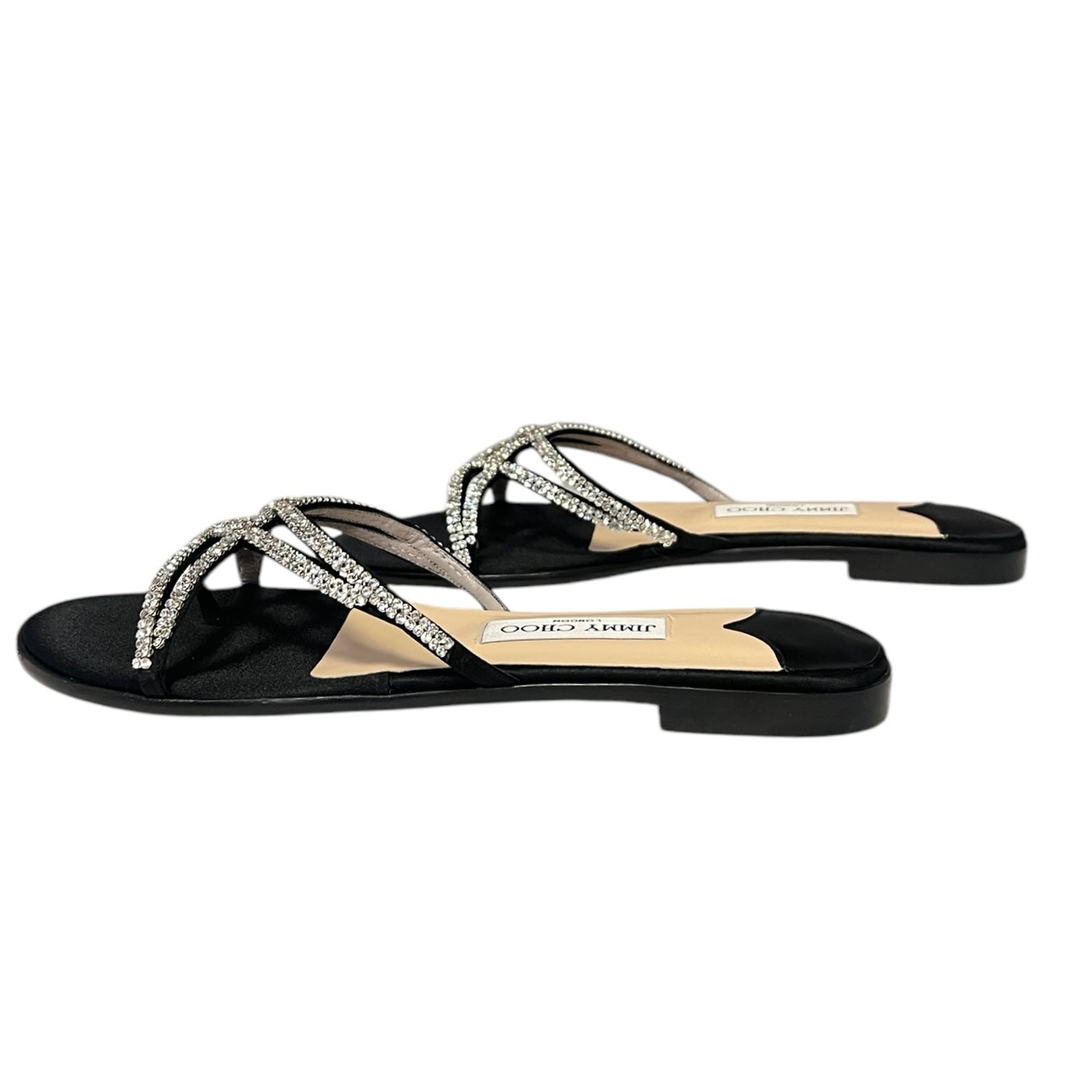 JIMMY CHOO Crystal & Satin Slide Sandals | 39.5