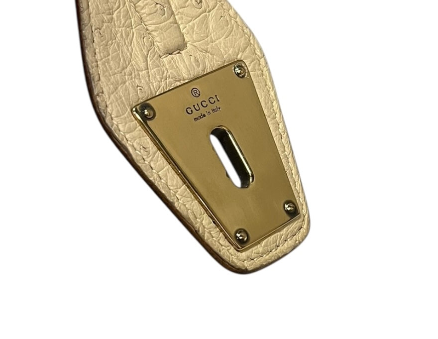 GUCCI Ostrich Dome Top Handle Shoulder Bag in Ivory