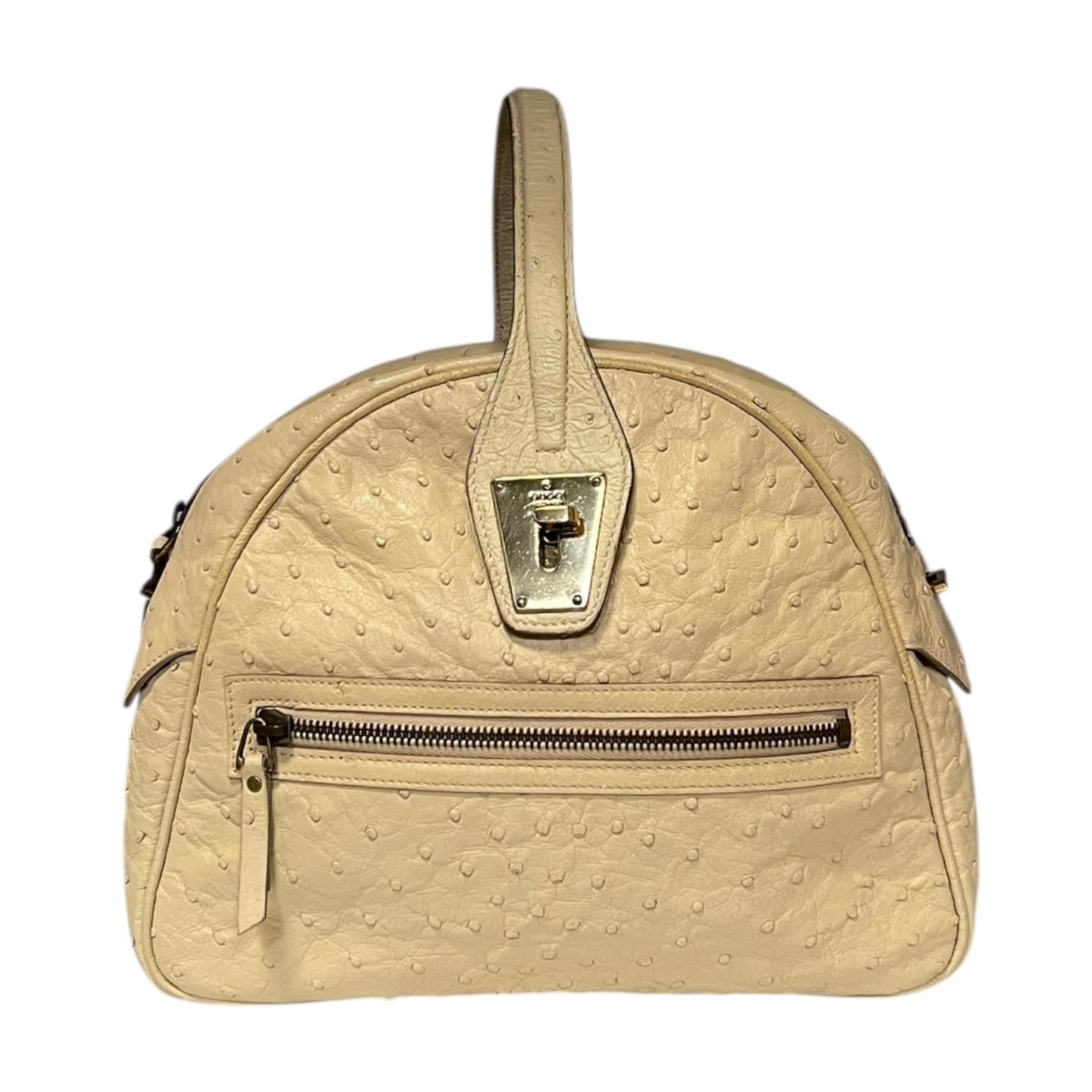 GUCCI Ostrich Dome Top Handle Shoulder Bag in Ivory