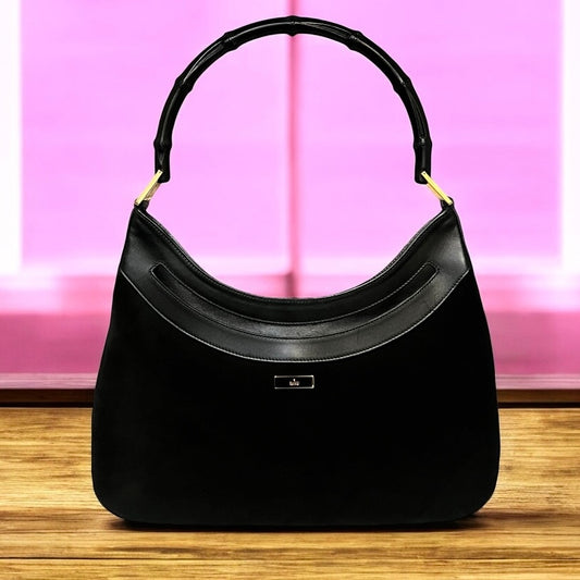 GUCCI Suede Bamboo Shoulder Bag