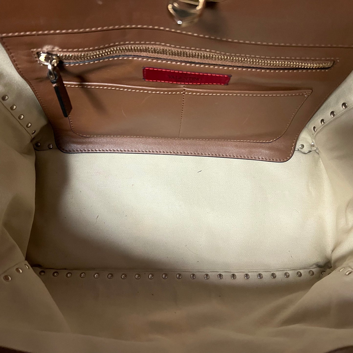 VALENTINO Suede Rockstud Tote in Light Brown