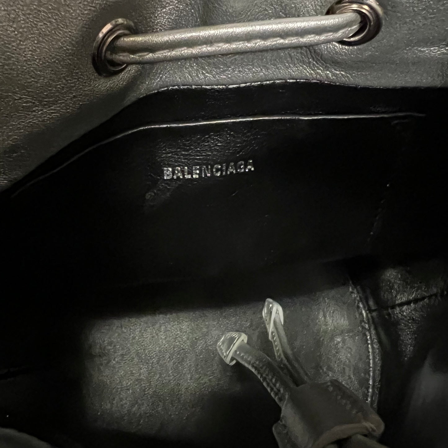 BALENCIAGA Drawstring Bucket Crossbody in Silver