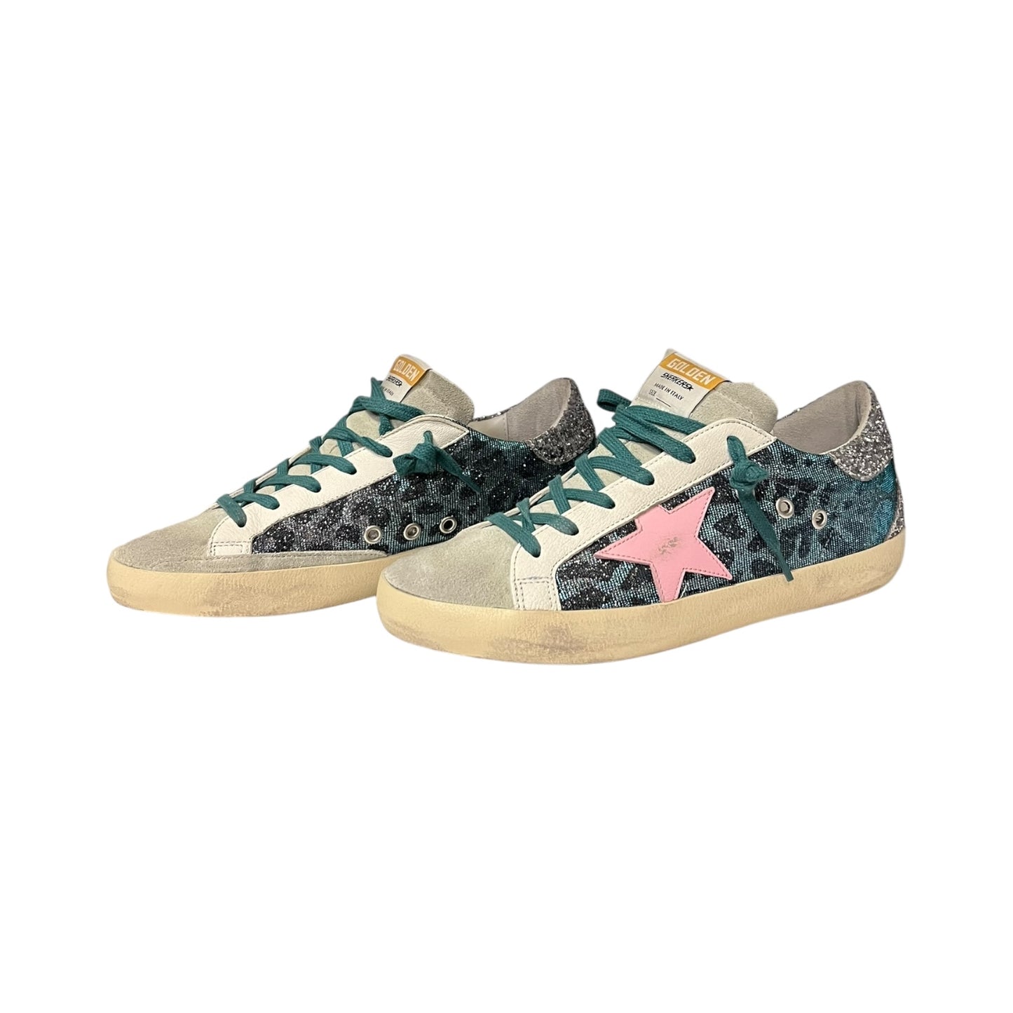 GOLDEN GOOSE Super Star Lurex Leopard & Glitter Sneakers | 38
