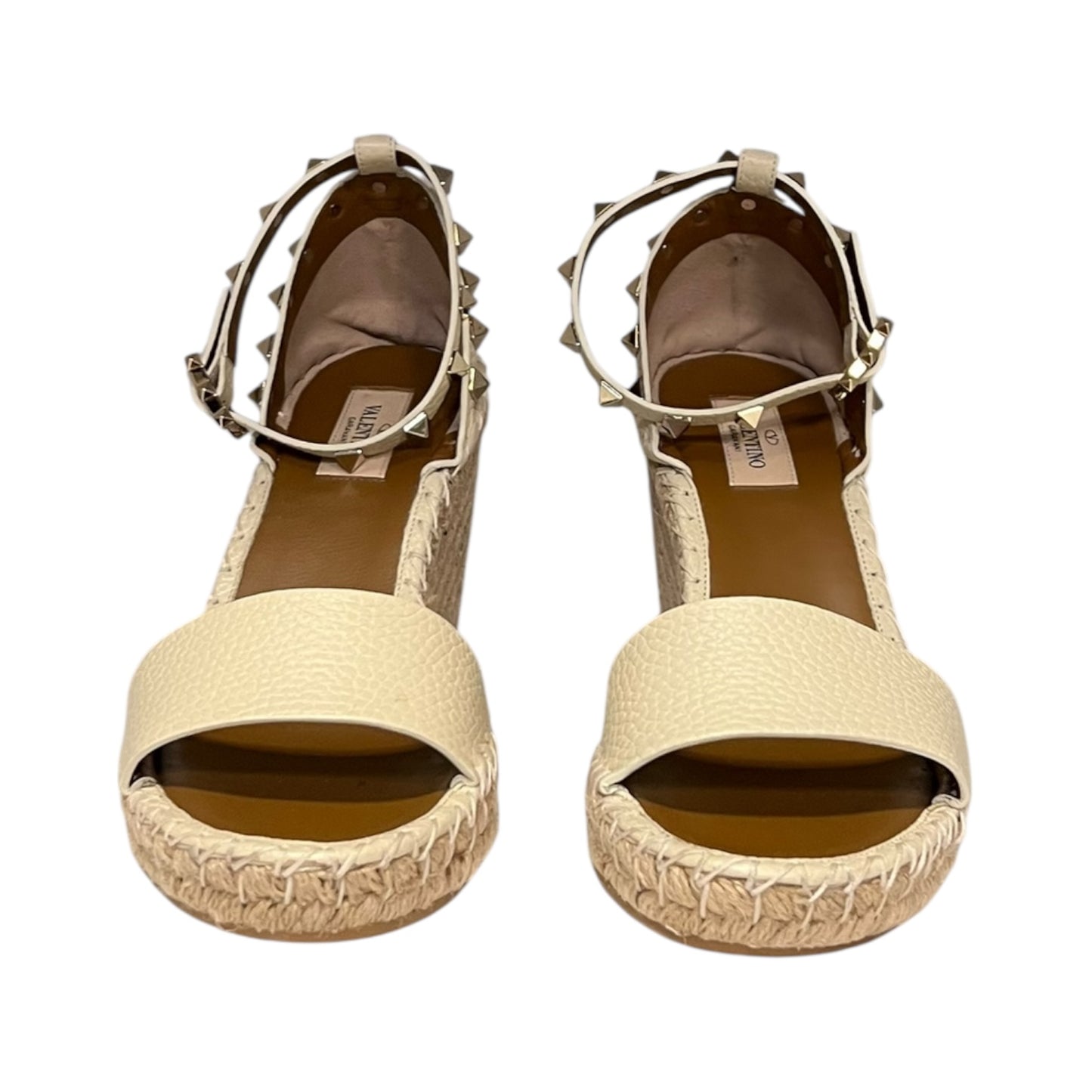 VALENTINO Rockstud Espadrille Wedge Sandals in Ivory | 39