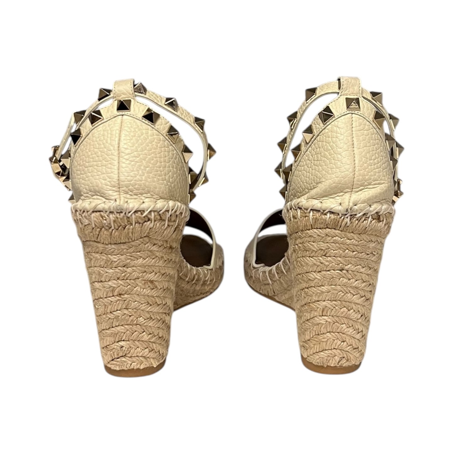 VALENTINO Rockstud Espadrille Wedge Sandals in Ivory | 39