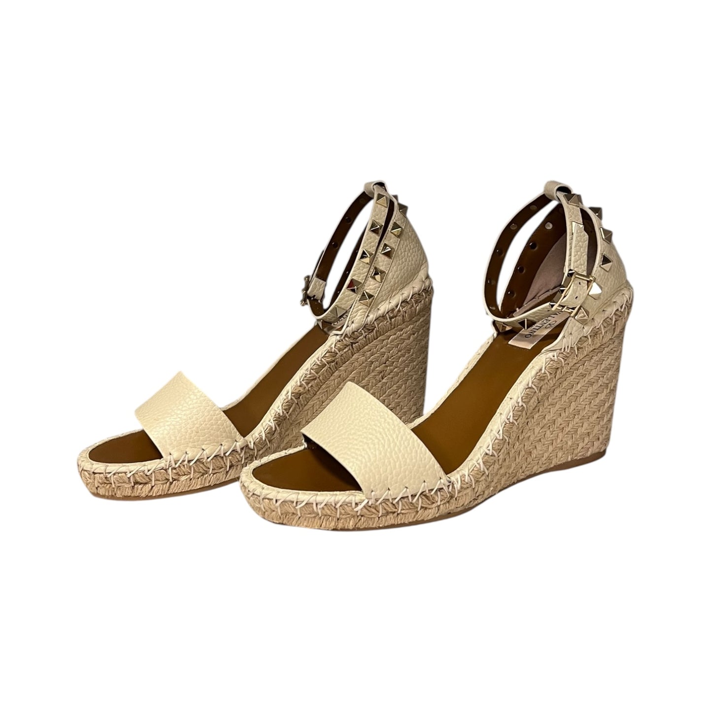 VALENTINO Rockstud Espadrille Wedge Sandals in Ivory | 39