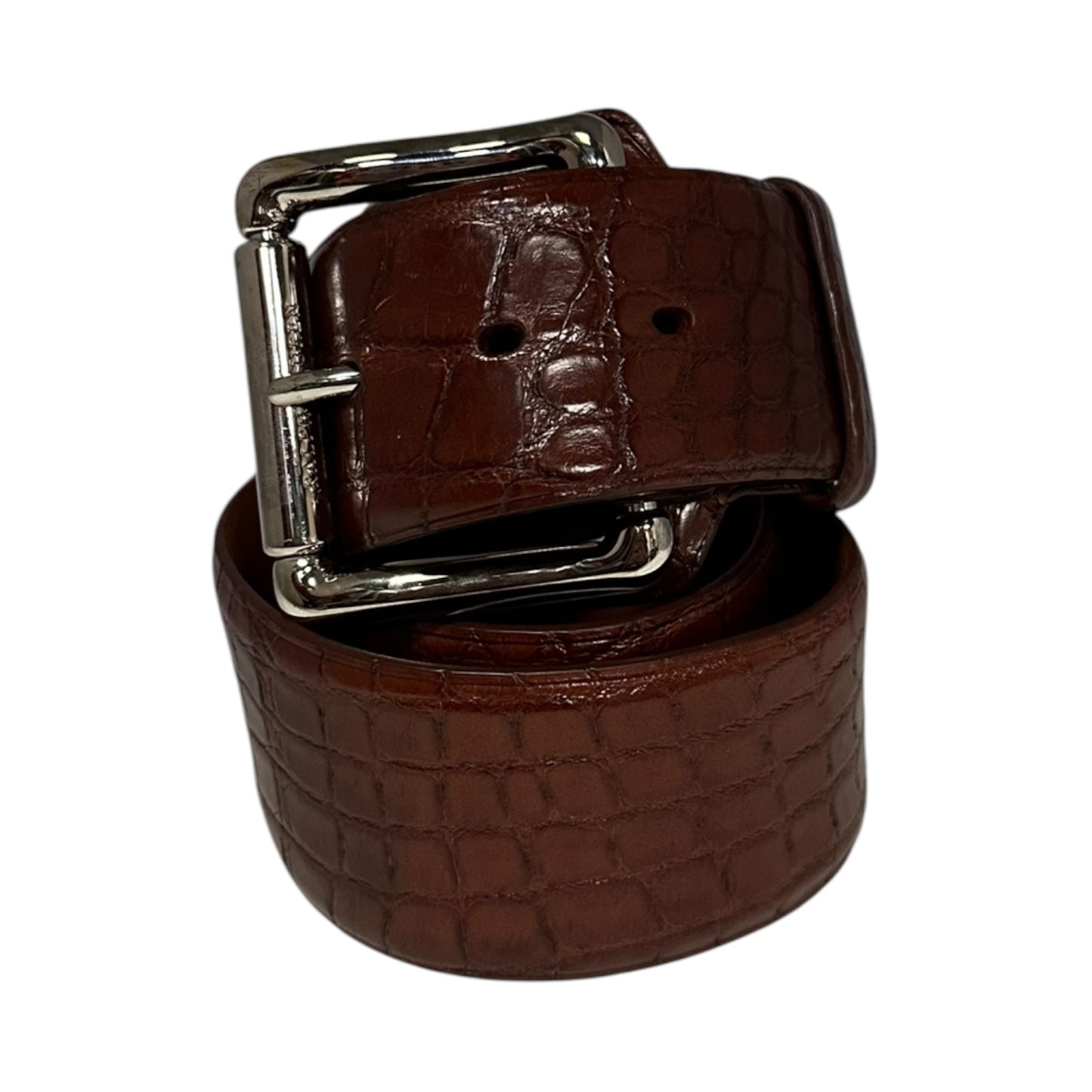 RALPH LAUREN Wide Alligator Belt in Brown | S