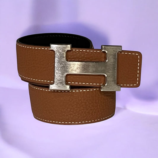 HERMES H Reversible Belt with Brushed Palladium Buckle | 80