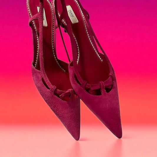 PRADA Suede Kitten Heel Slingbacks in Pink | 38.5