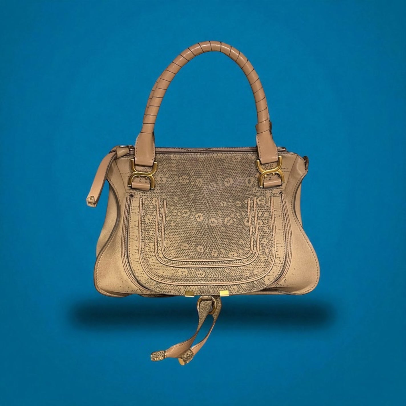 CHLOE Marcie Medium Embossed Lizard Satchel in Nude and Gray
