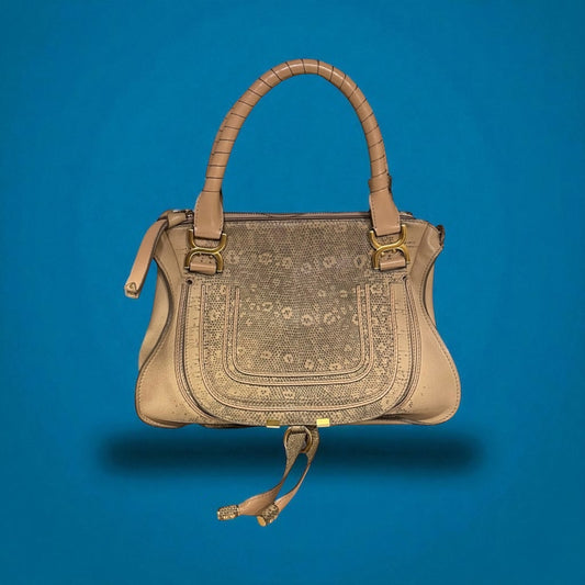 CHLOE Marcie Medium Embossed Lizard Satchel in Nude and Gray