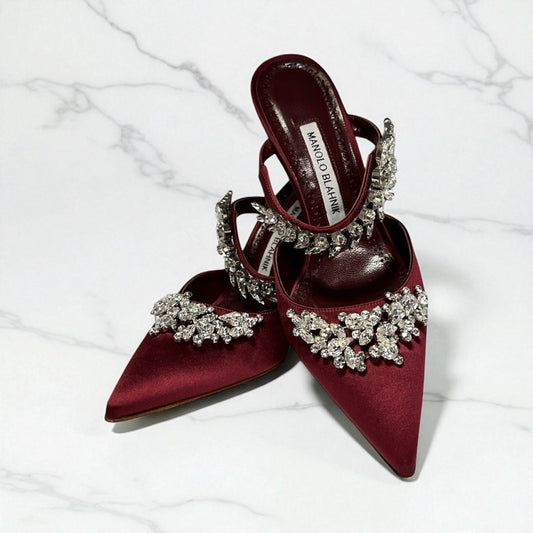 MANOLO BLAHNIK Jeweled Satin Mules | 36