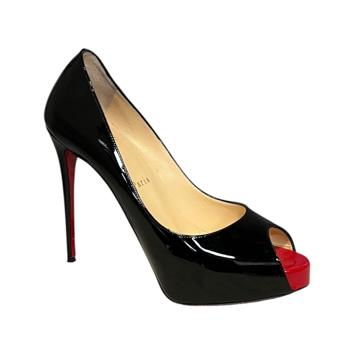 CHRISTIAN LOUBOUTIN Very Prive Patent Pumps in Black & Red | 37.5