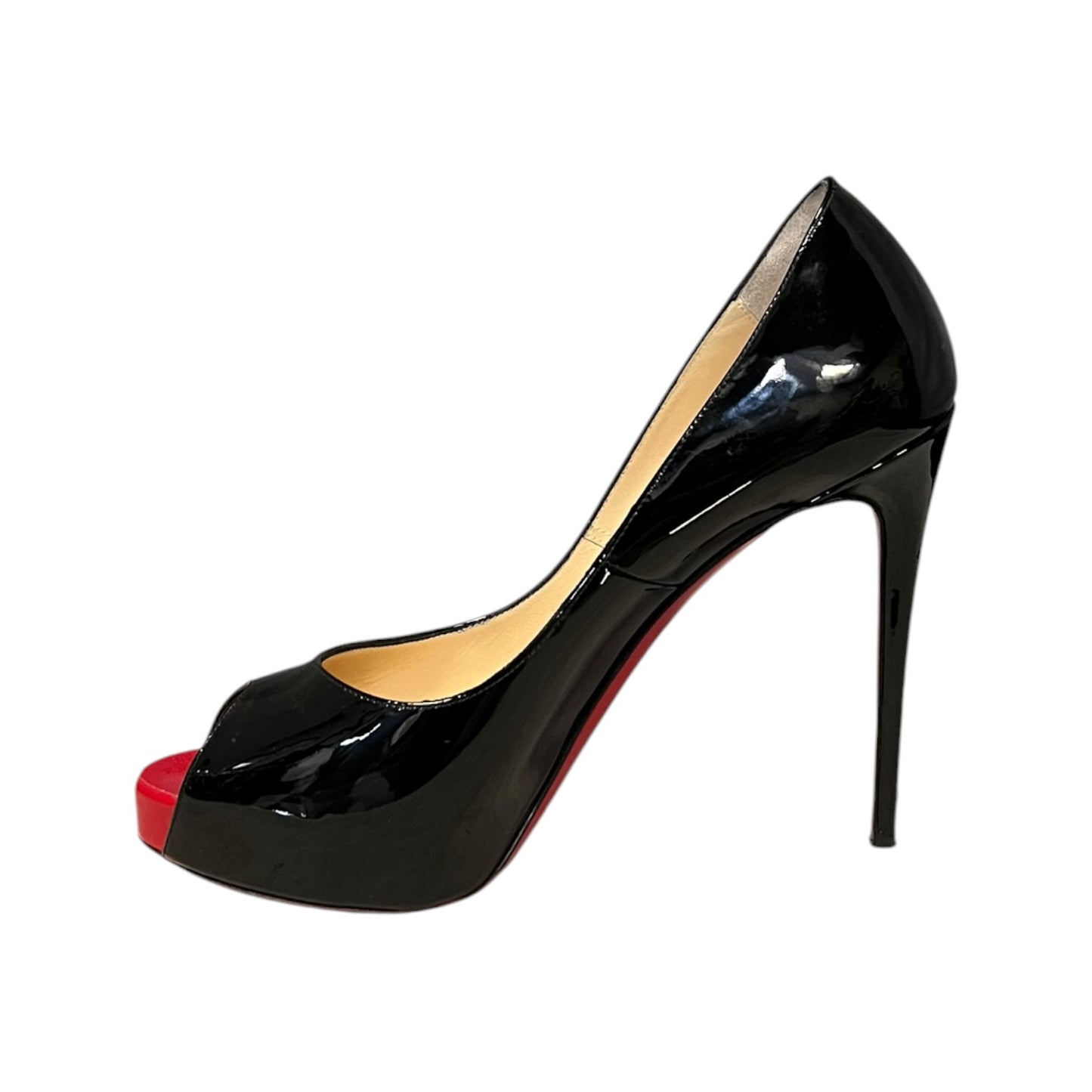 CHRISTIAN LOUBOUTIN Very Prive Patent Pumps in Black & Red | 37.5