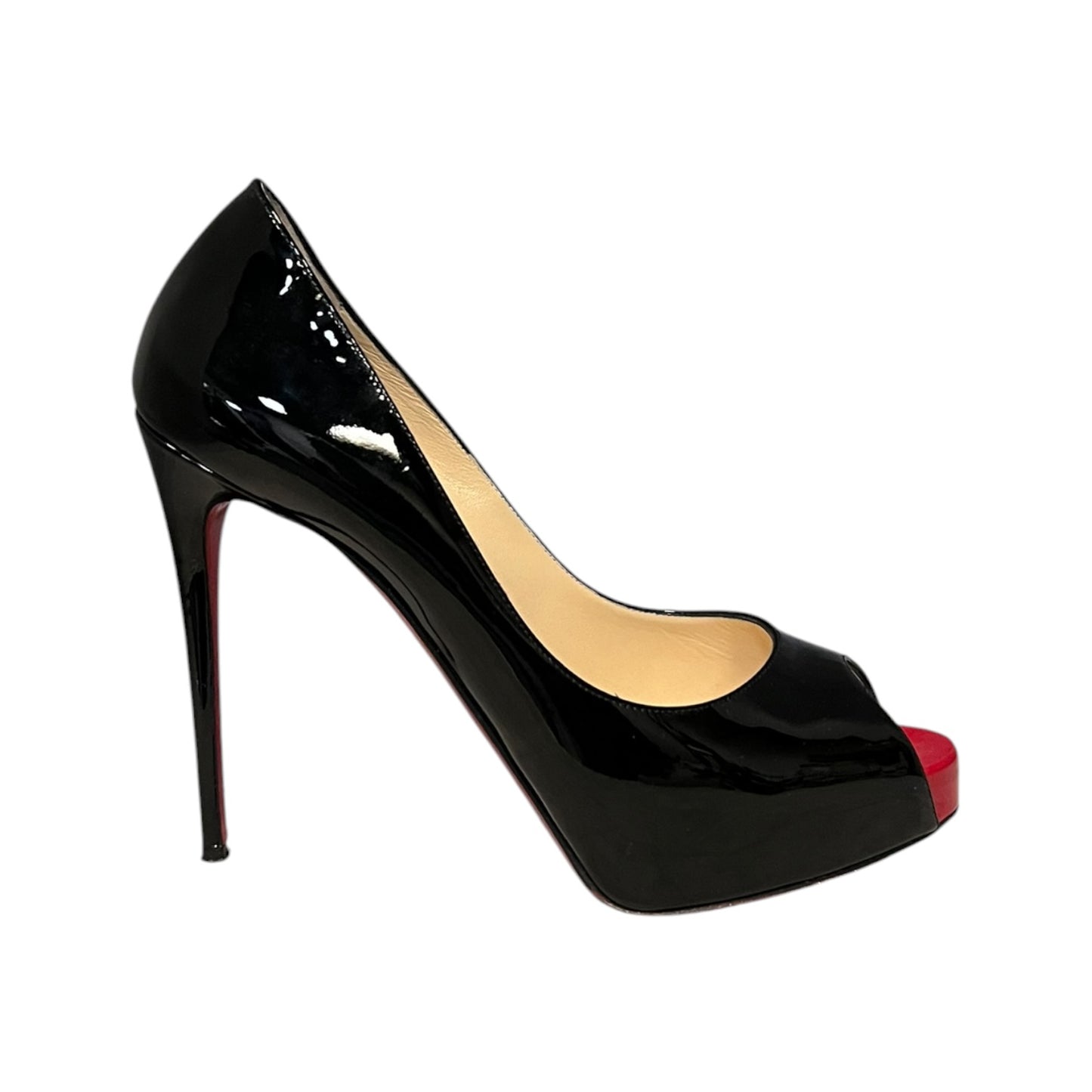 CHRISTIAN LOUBOUTIN Very Prive Patent Pumps in Black & Red | 37.5