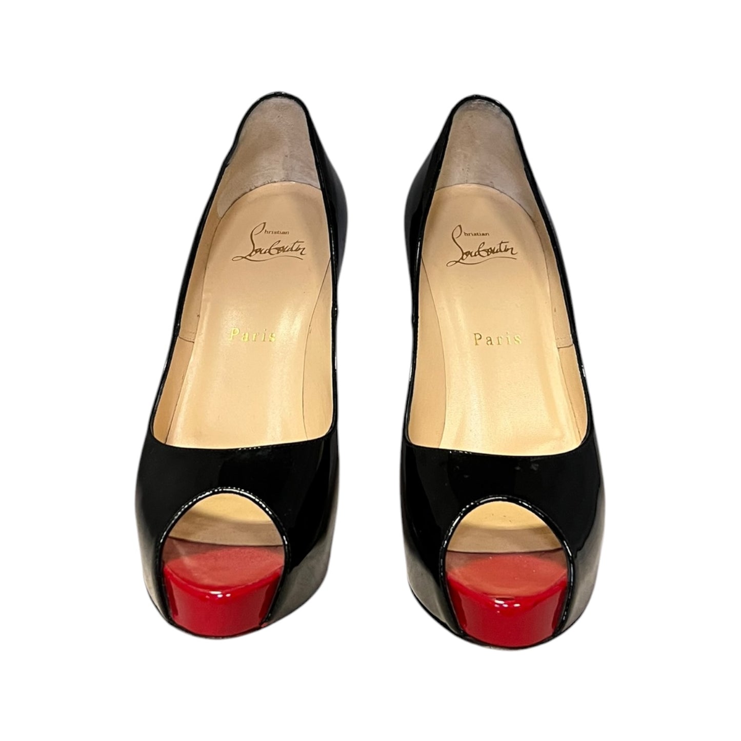CHRISTIAN LOUBOUTIN Very Prive Patent Pumps in Black & Red | 37.5