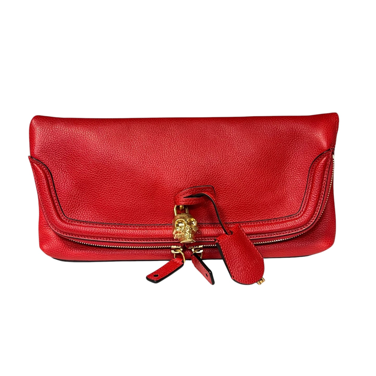 ALEXANDER MCQUEEN Skull Padlock Clutch in Red