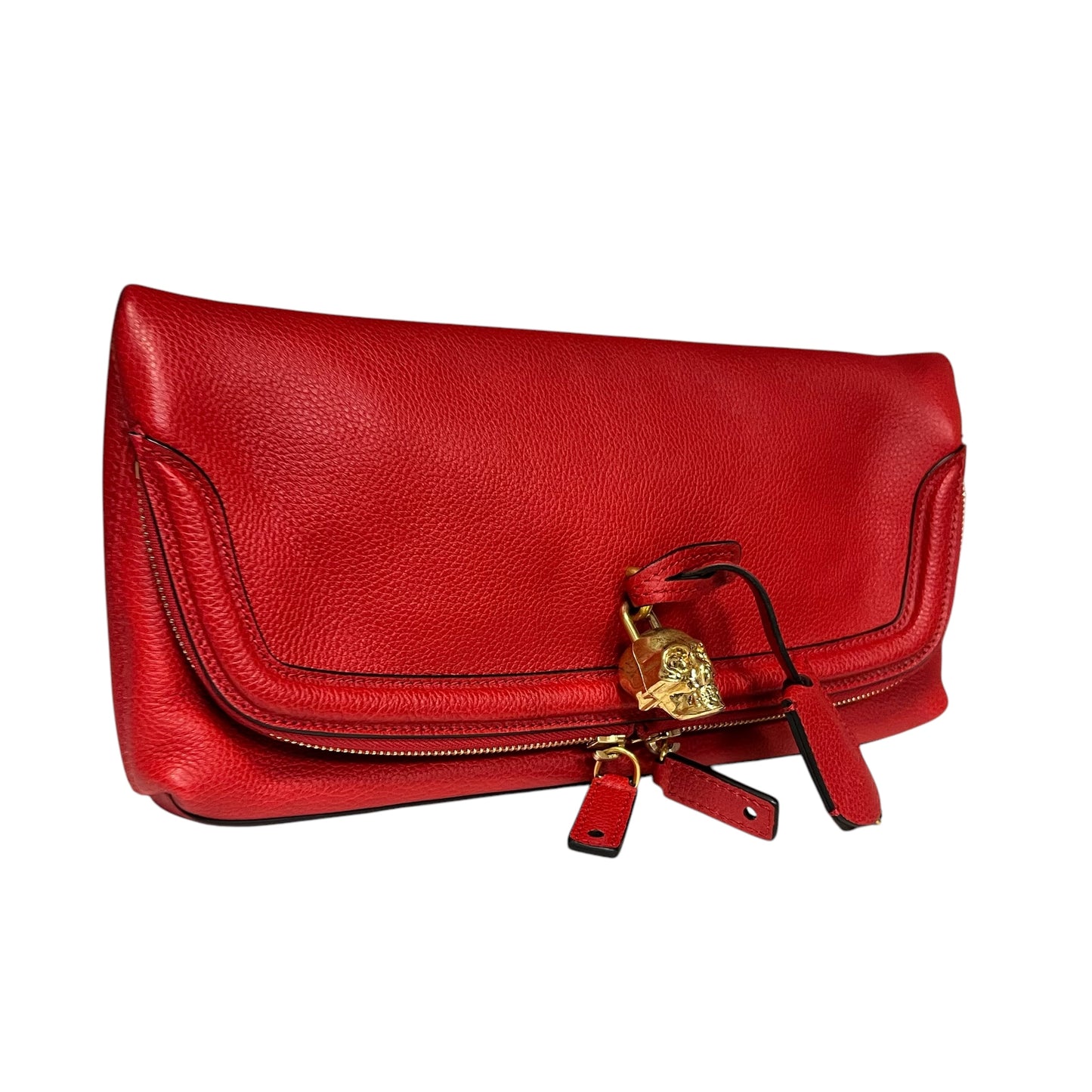 ALEXANDER MCQUEEN Skull Padlock Clutch in Red