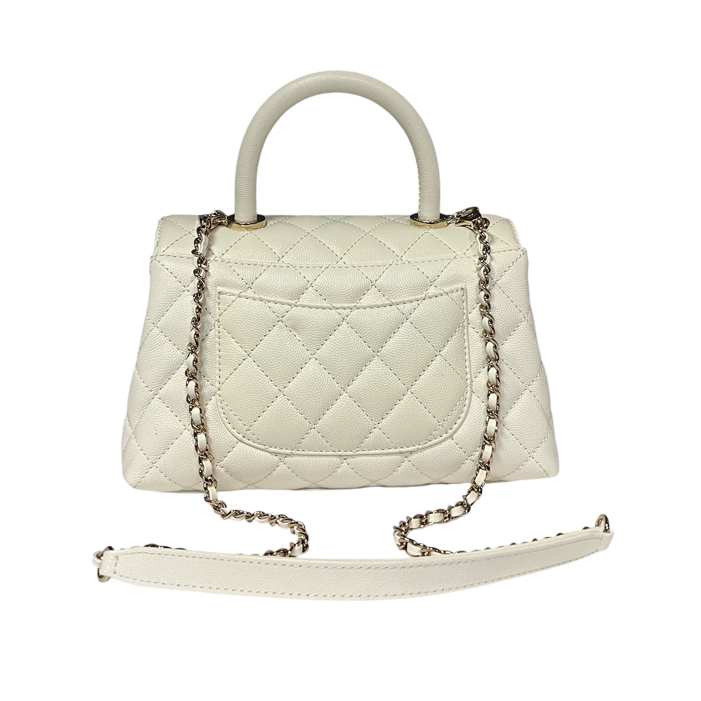 CHANEL Coco Top Handle Flap Bag in White Caviar