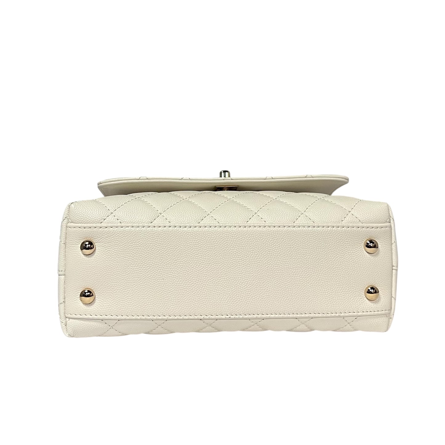 CHANEL Coco Top Handle Flap Bag in White Caviar