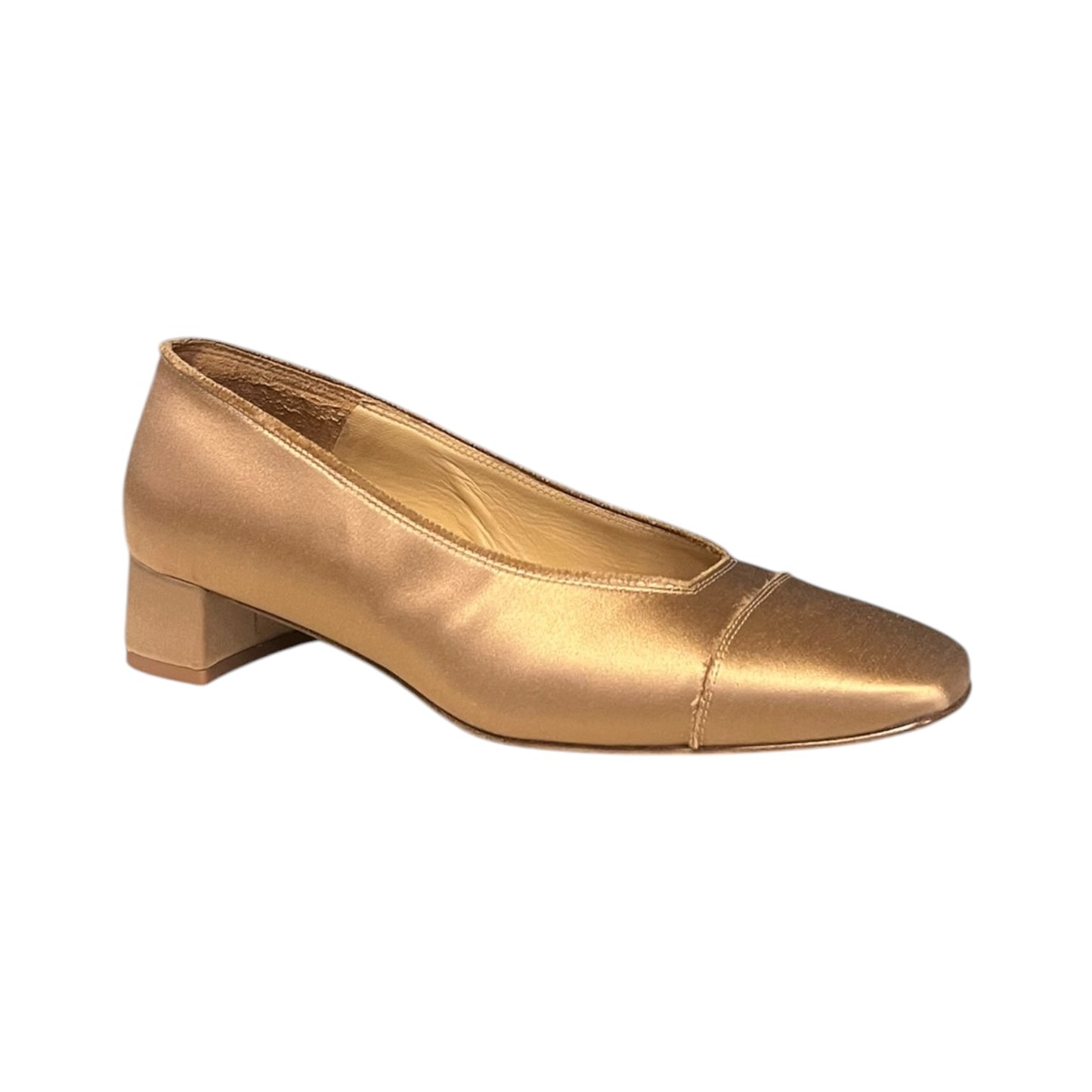 PEDRO GARCIA Satin Block Heel Pumps in Gold | 39