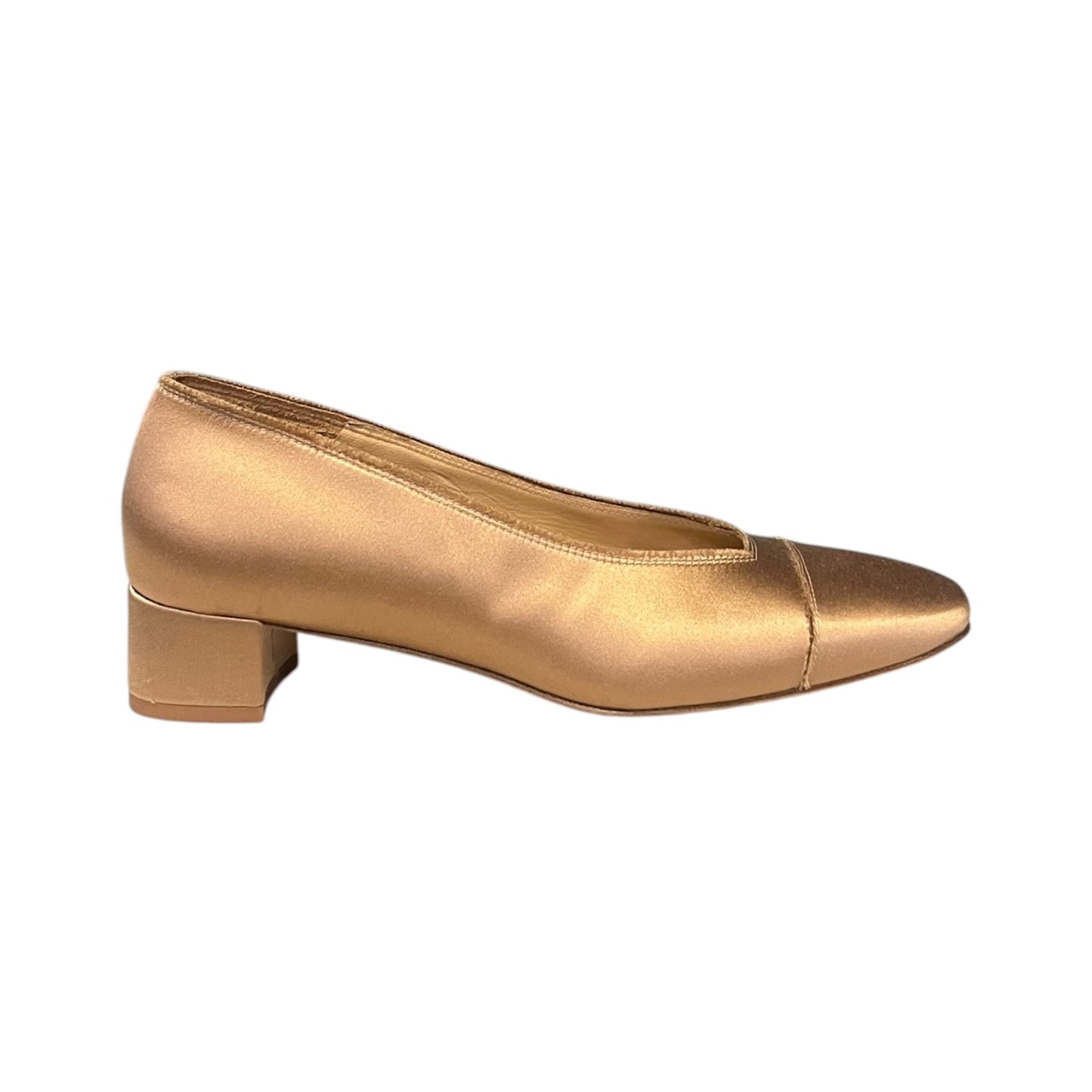PEDRO GARCIA Satin Block Heel Pumps in Gold | 39