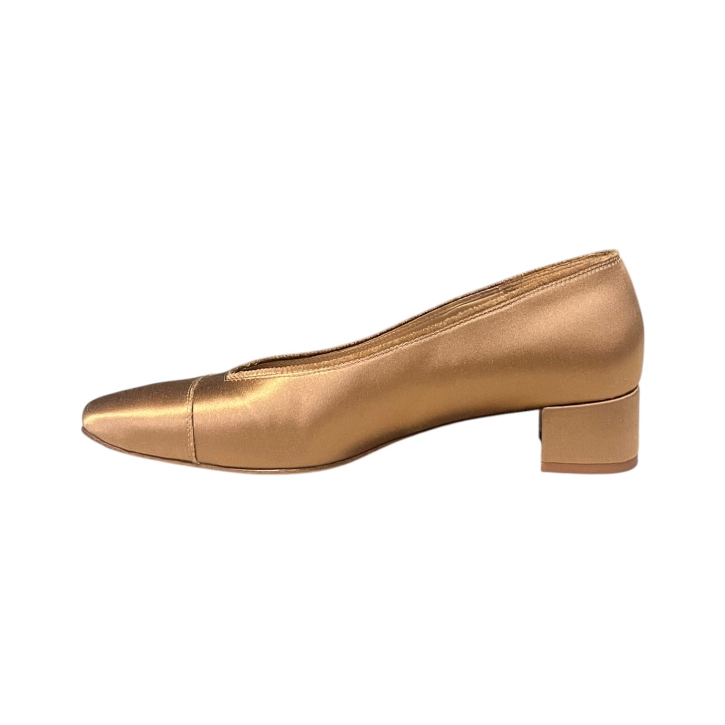 PEDRO GARCIA Satin Block Heel Pumps in Gold | 39