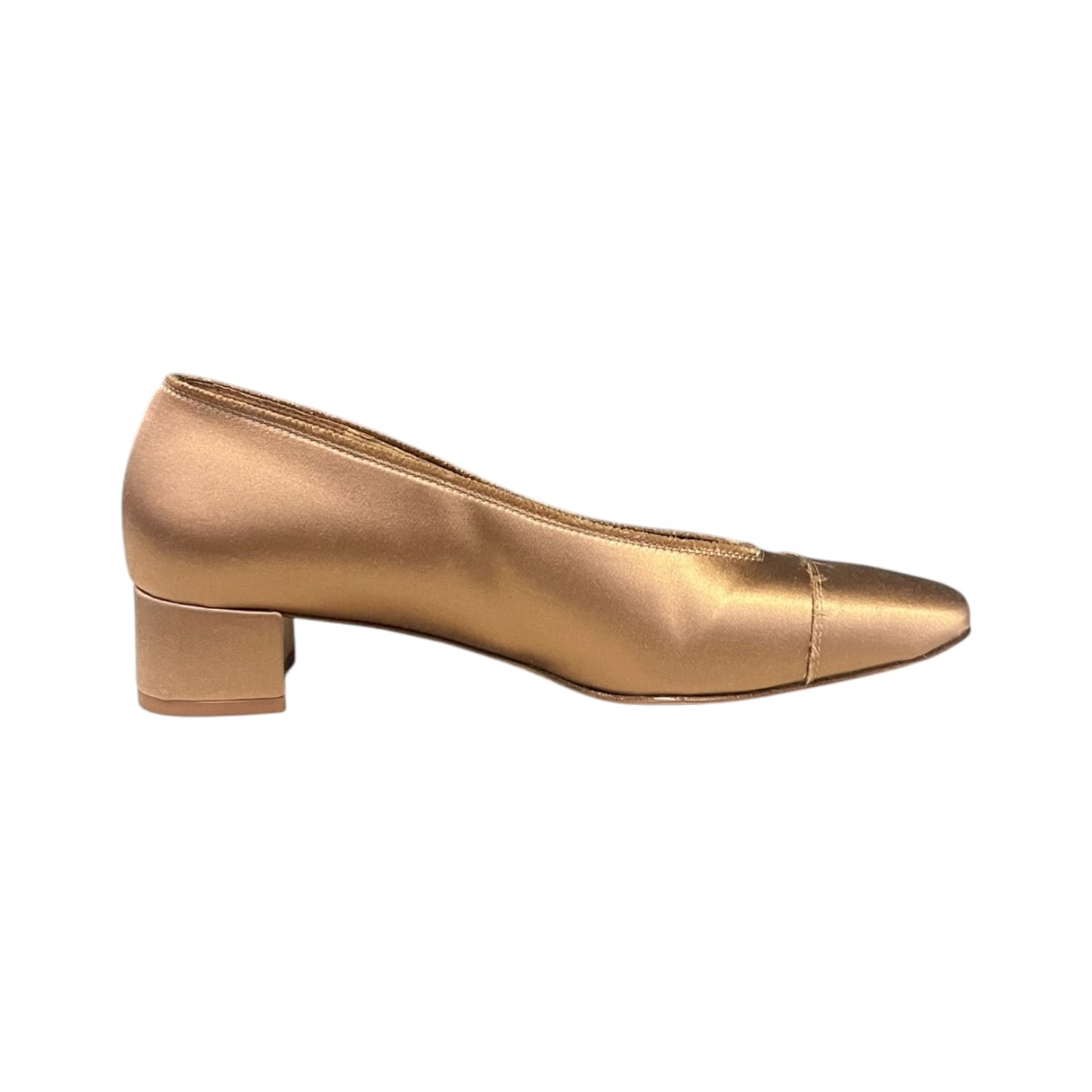 PEDRO GARCIA Satin Block Heel Pumps in Gold | 39