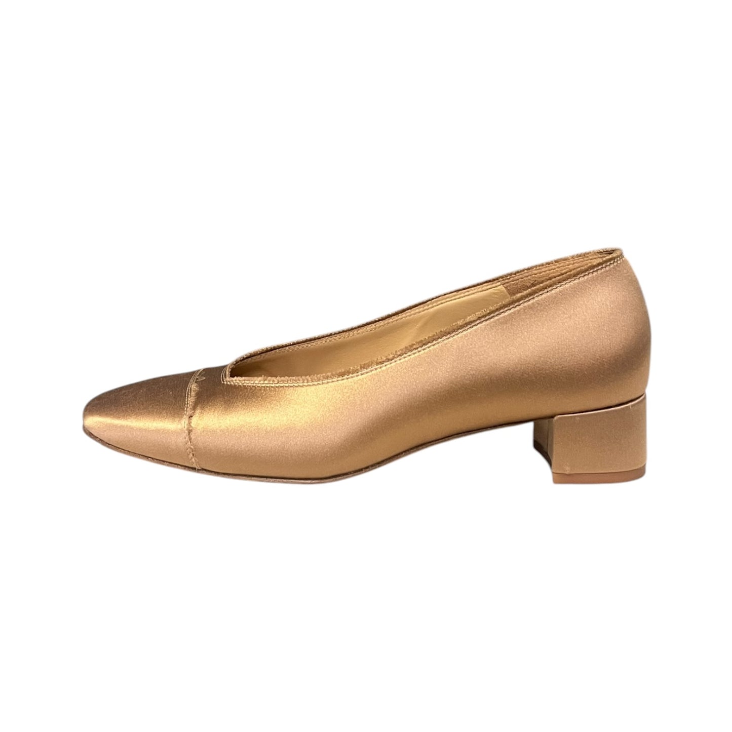 PEDRO GARCIA Satin Block Heel Pumps in Gold | 39