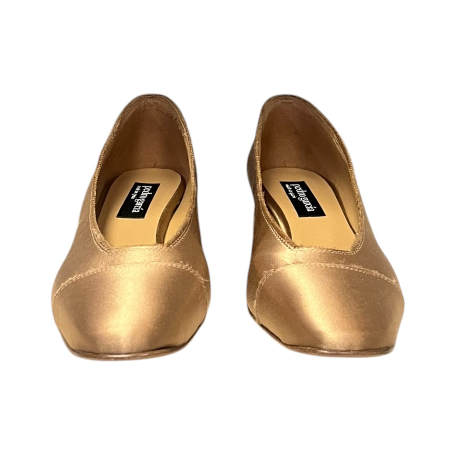 PEDRO GARCIA Satin Block Heel Pumps in Gold | 39