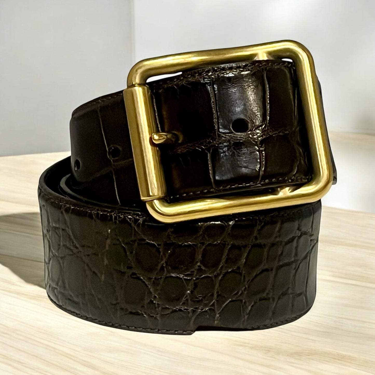 RALPH LAUREN Alligator Belt in Dark Brown | 90