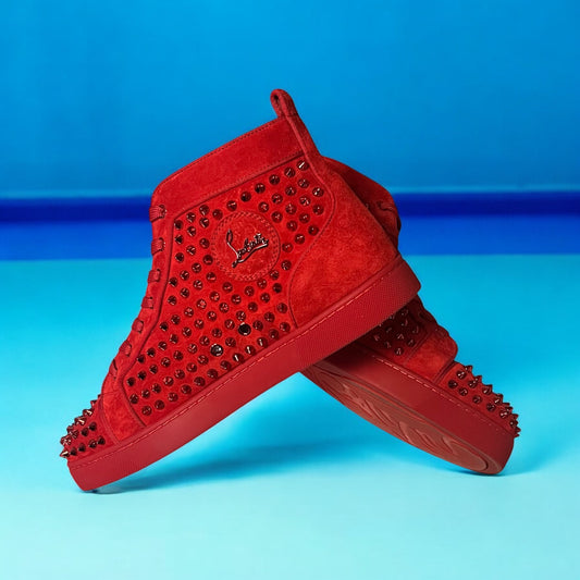 CHRISTIAN LOUBOUTIN Louis Orlato Spike Hi Top Sneakers in Red | 43