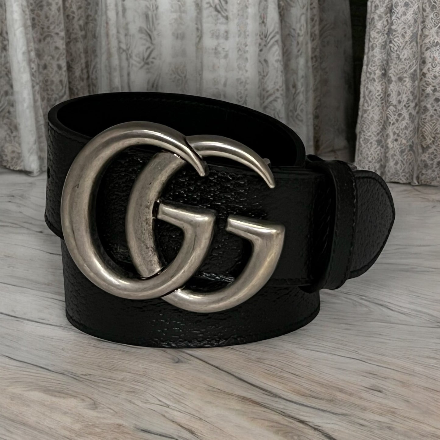 GUCCI GG Marmont Wide Belt | Black Grained | Size 85