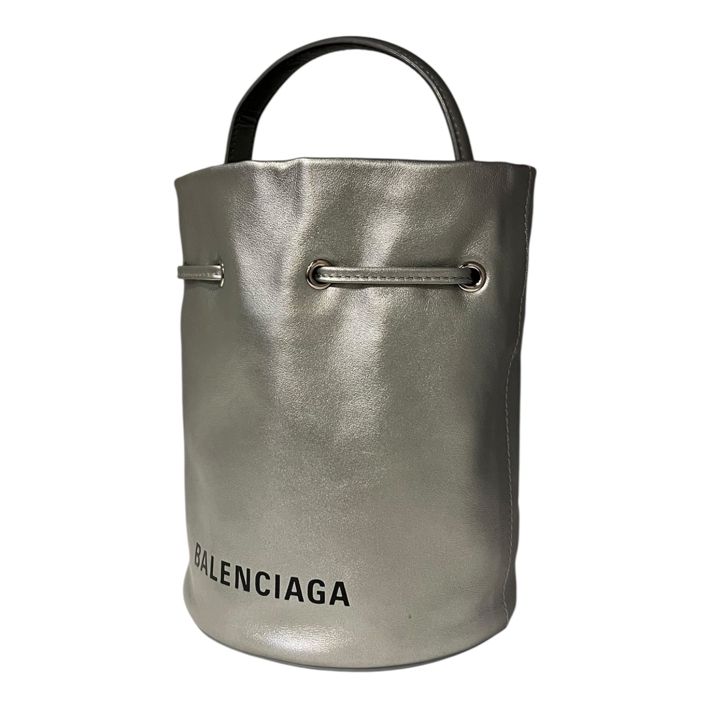 BALENCIAGA Drawstring Bucket Crossbody in Silver