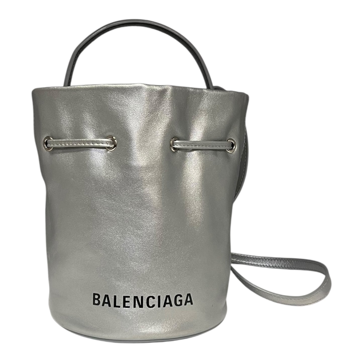 BALENCIAGA Drawstring Bucket Crossbody in Silver