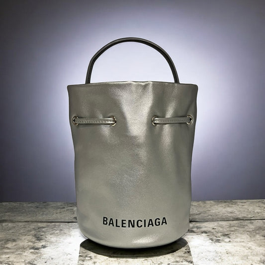 BALENCIAGA Drawstring Bucket Crossbody in Silver