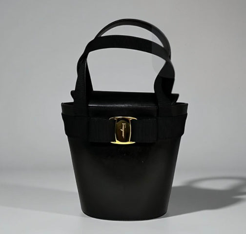 FERRAGAMO Vara Top Handle Bucket Bag in Black