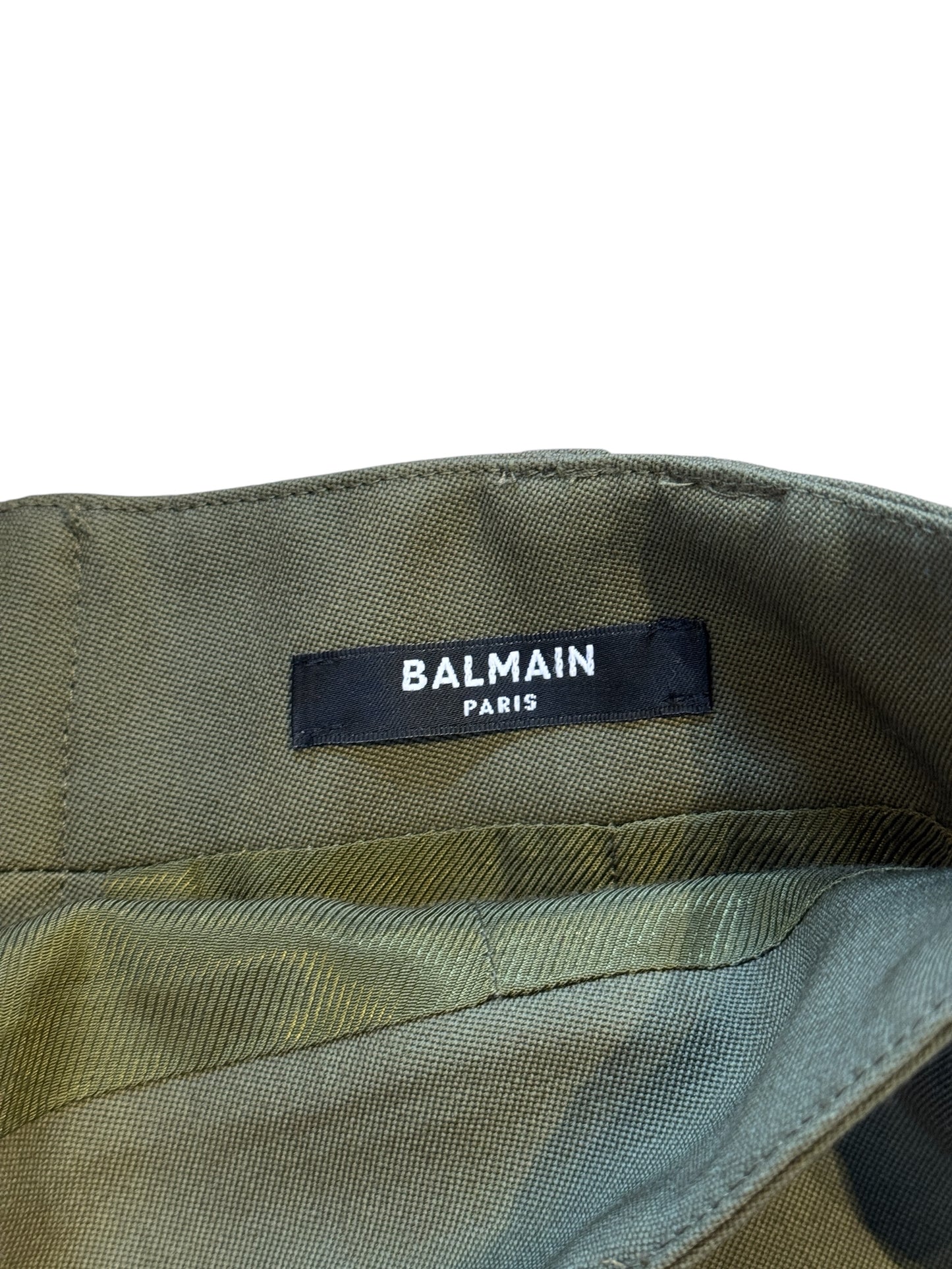 BALMAIN Button Pencil Skirt in Olive