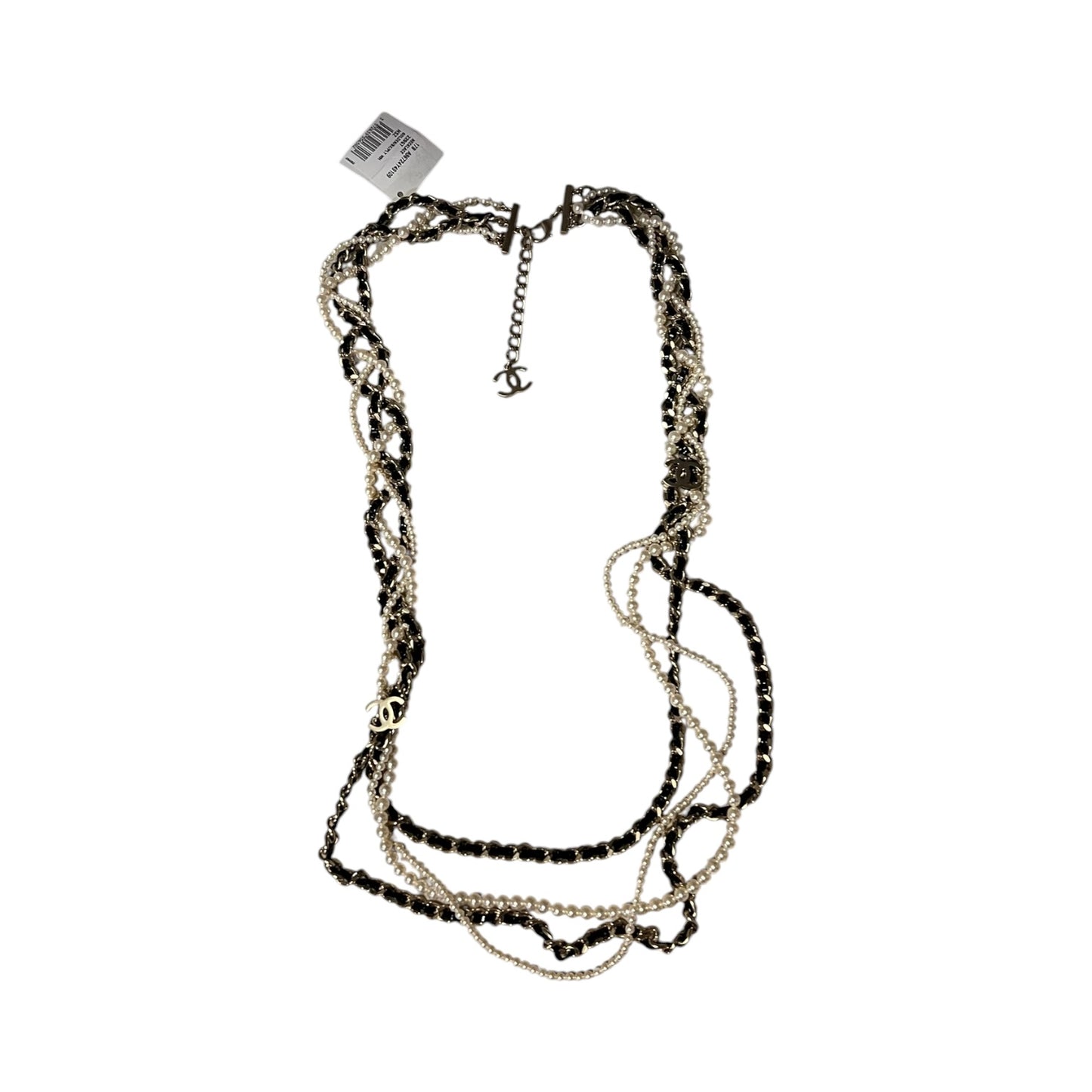 CHANEL Multi Strand Classic Chain + Pearl CC Charm Necklace