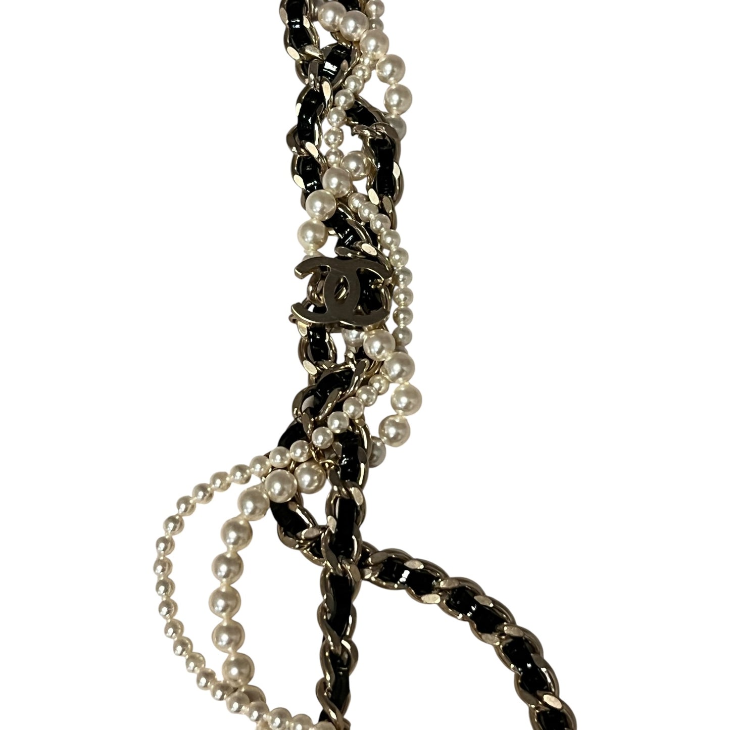 CHANEL Multi Strand Classic Chain + Pearl CC Charm Necklace