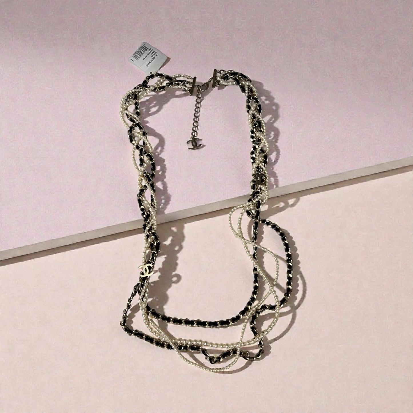 CHANEL Multi Strand Classic Chain + Pearl CC Charm Necklace