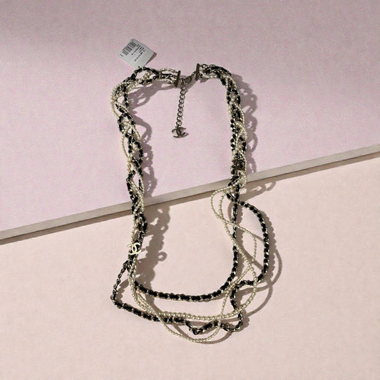 CHANEL Multi Strand Classic Chain + Pearl CC Charm Necklace