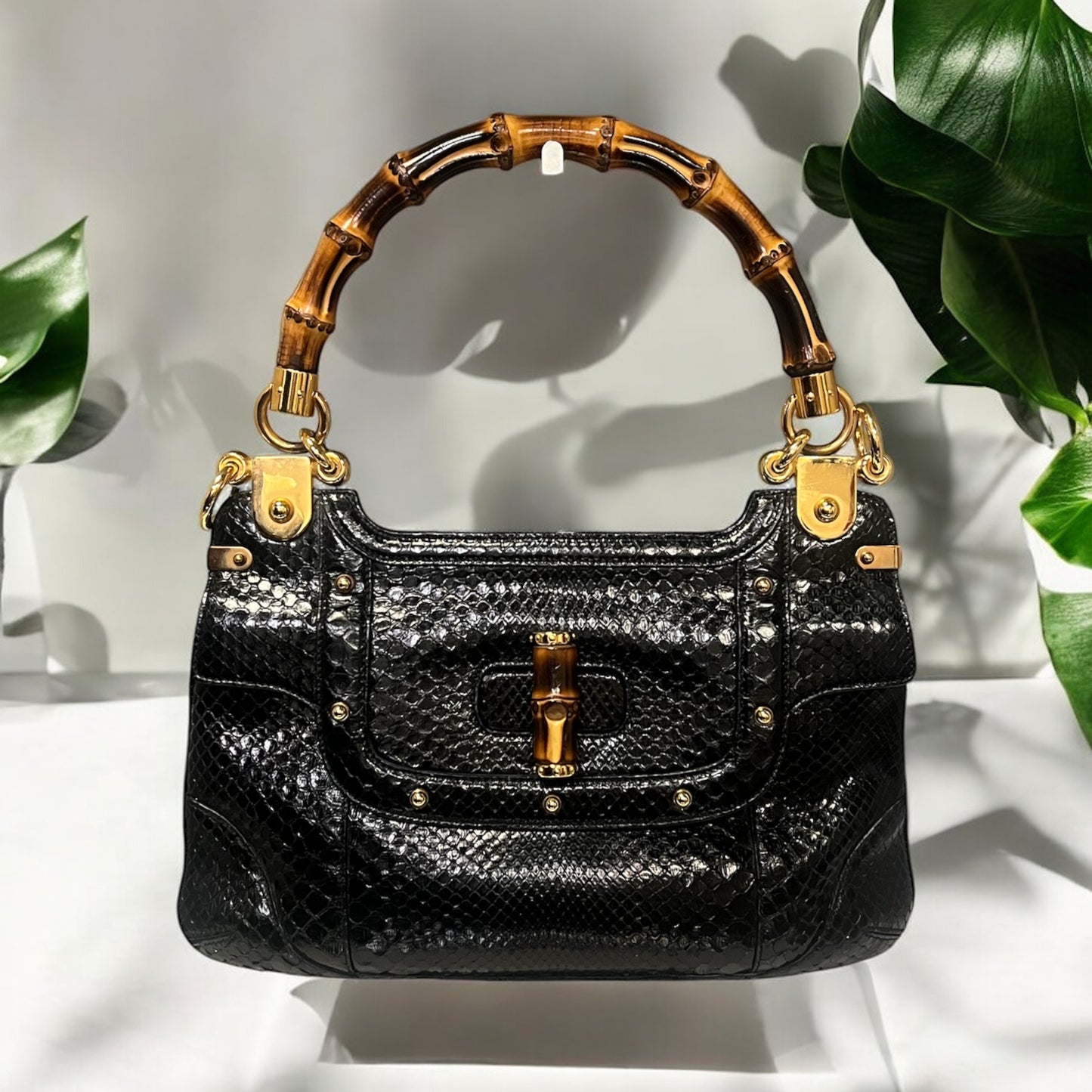 GUCCI Python Bamboo Top Handle Crossbody