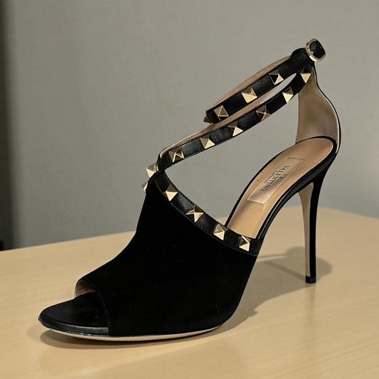 VALENTINO Rockstud Suede Glove Sandal in Black | 37.5