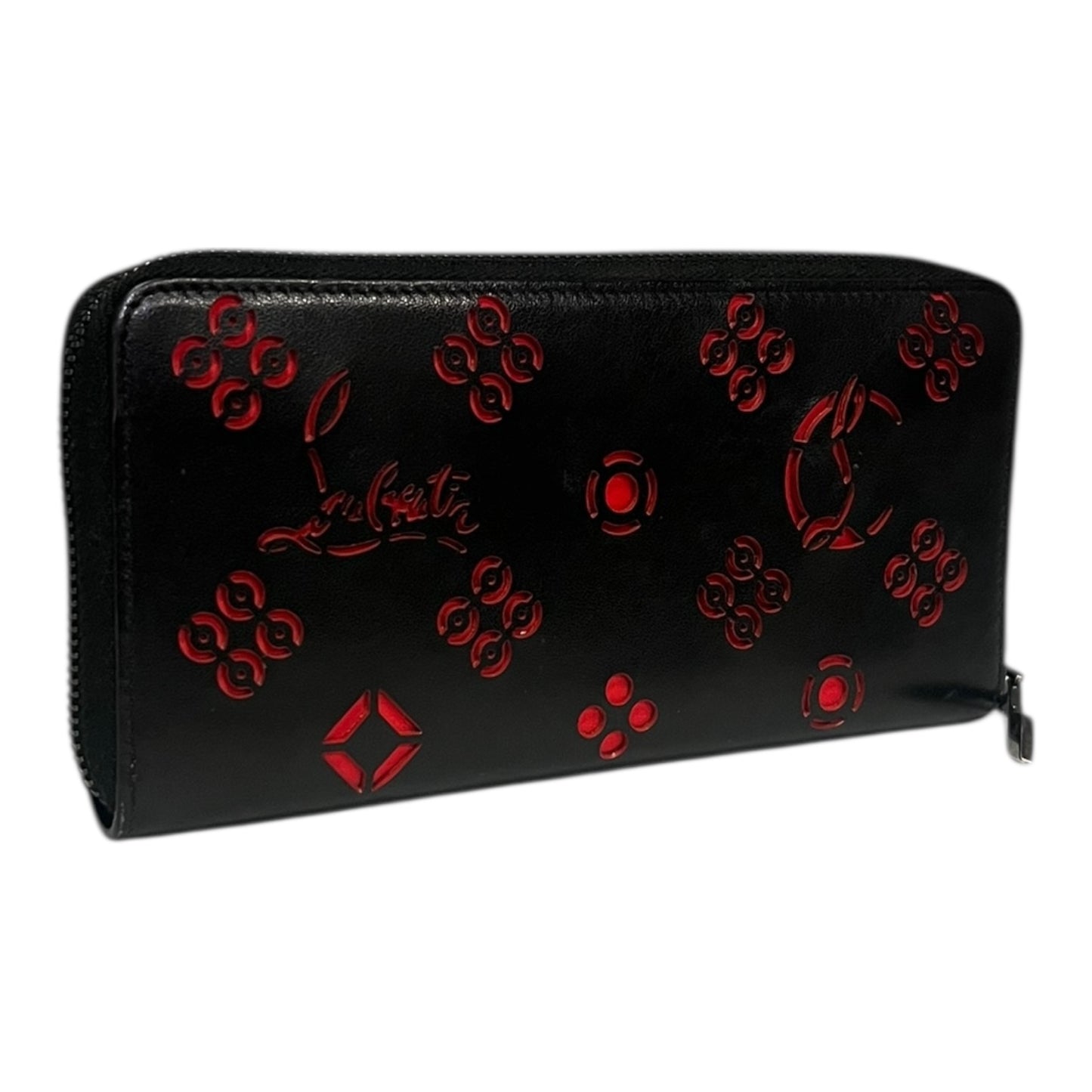 CHRISTIAN LOUBOUTIN Lasercut Panettone Wallet in Black & Red