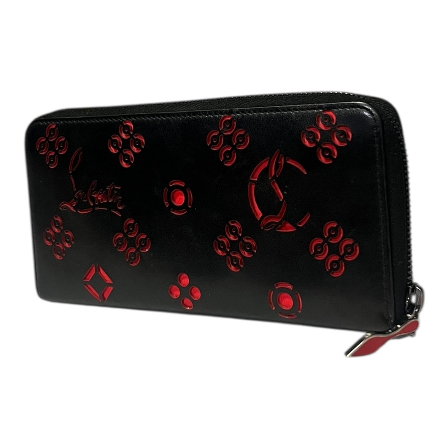 CHRISTIAN LOUBOUTIN Lasercut Panettone Wallet in Black & Red