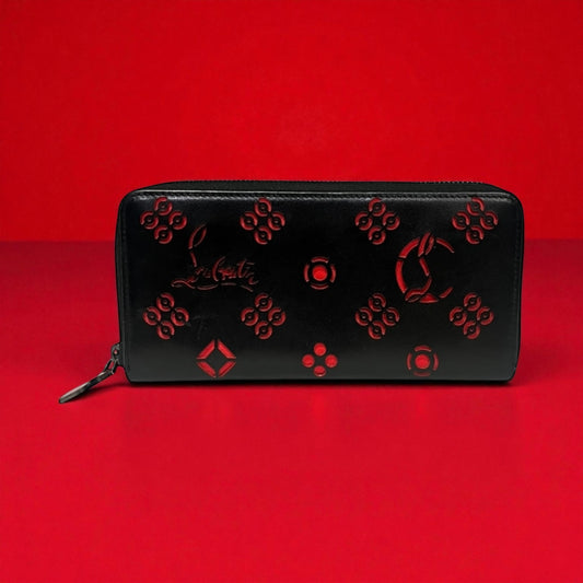 CHRISTIAN LOUBOUTIN Lasercut Panettone Wallet in Black & Red